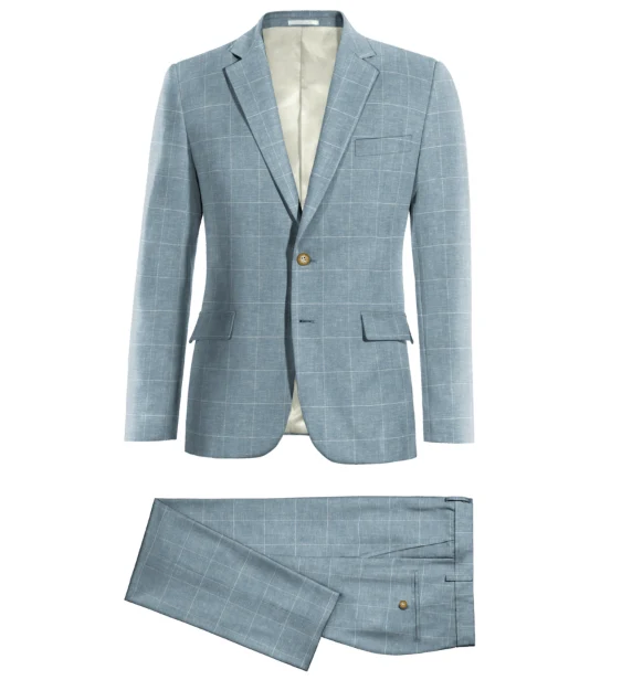 Traje de novio azul claro de algodón-lino a cuadros — imagen 2
